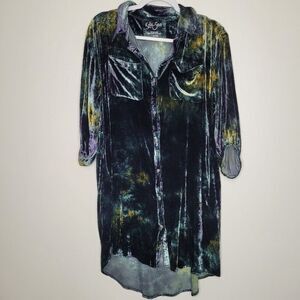 Kyla Seo oversized button front velvet grunge artsy 3/4 sleeve tunic top small